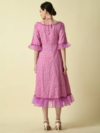 Myshka Women's Pink Empire Printed Dress | Grocsy