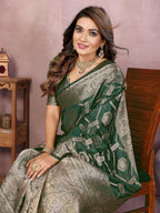 Aastha Fashion Green Soft Organza Silk Weaving Saree | Grocsy