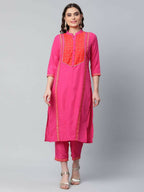 Ahalyaa Womens Pink Crepe Printed Kurta Pant Set | Grocsy