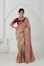 Kesar Fab Prettt Pink Color With Multi-Thread And Sequins Embroidery For Wedding Saree | Grocsy