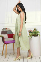 Myshka Women Ethnic Motifs Rayon A-Line Round Neck Green Dress | Grocsy
