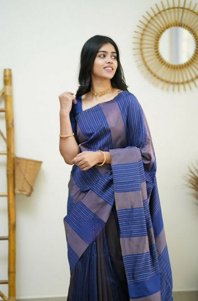 Partywear Designer Blue Banarasi Silk Fancy Saree - Starwalk | Grocsy