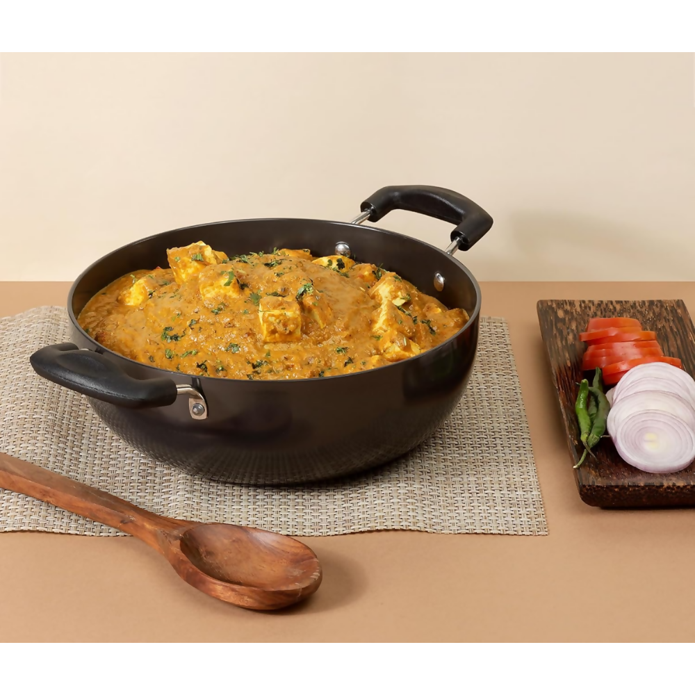 Vinod Black Pearl Hard Anodised Non Stick Deep Kadhai with Glass Lid - 34 cm | Grocsy