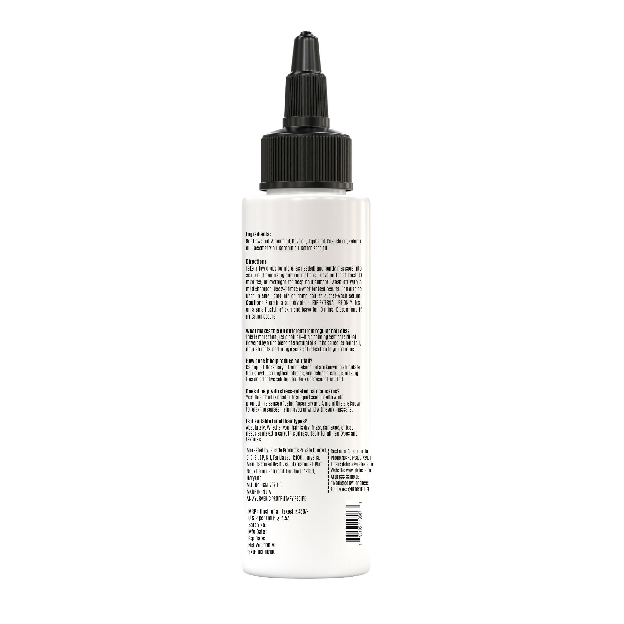 Detoxie Bakuchi Kalonji & Rosemary Hair Oil | Grocsy