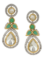 Dangler Kundan Earrings with Green Stone- Ruby Raang | Grocsy