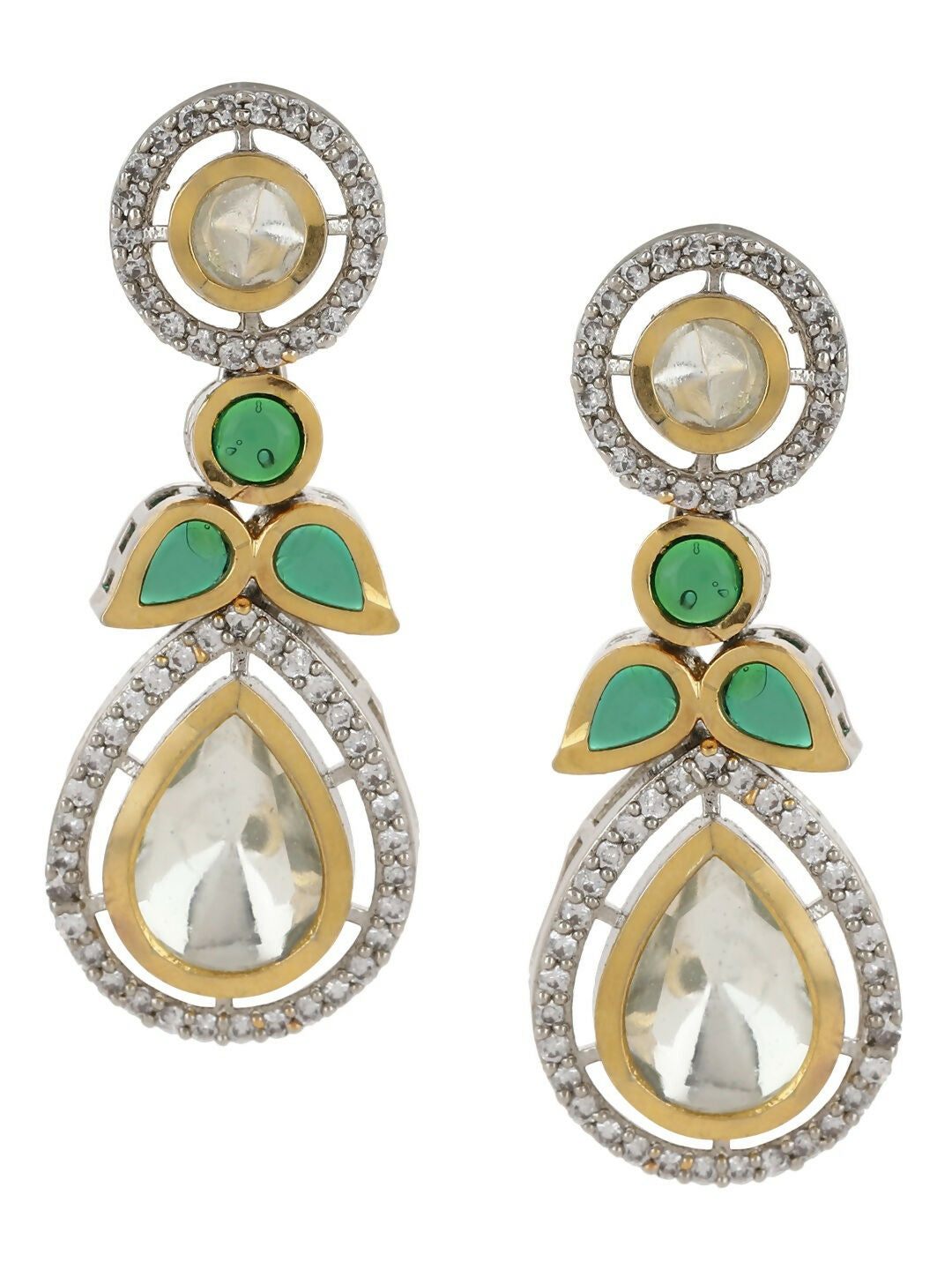 Dangler Kundan Earrings with Green Stone- Ruby Raang | Grocsy
