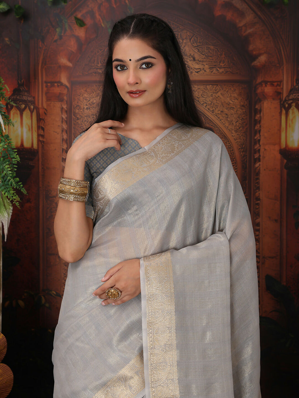 Shree Shyam Fashion Organza Gray Saree | Grocsy