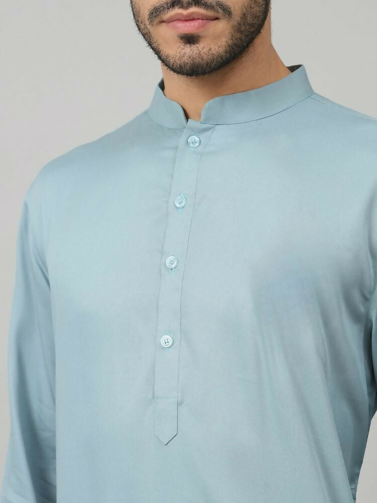 Giza Cotton Blue Plain Kurta by Hilo Design | Grocsy