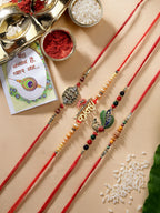 NVR Men Set of 4 Multicolor Radha Krishna & Peacock Design Rakhi With Roli Chawal & Chocolate | Grocsy
