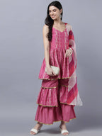 Myshka Stylish Pink Sleeveless Women's Kurta Sharara with Dupatta Set | Grocsy