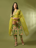 Myshka Women's Multi Printed Cotton Straight Party Kurta Set With Dupatta | Grocsy