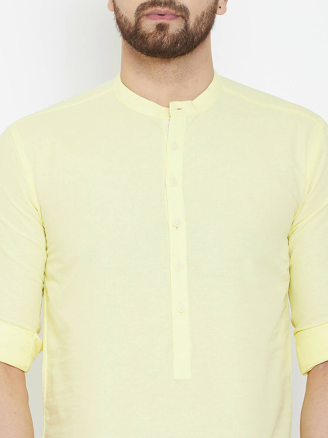 Even Apparels Yellow Color Band Collar Pure Cotton Men's Kurta | Grocsy