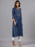 Juniper Women Navy Blue Printed Straight Kurta | Grocsy