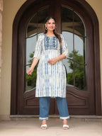 Aramya Straight Soft Cotton Tie-Dye Print Women's Kurta - Blue | Grocsy