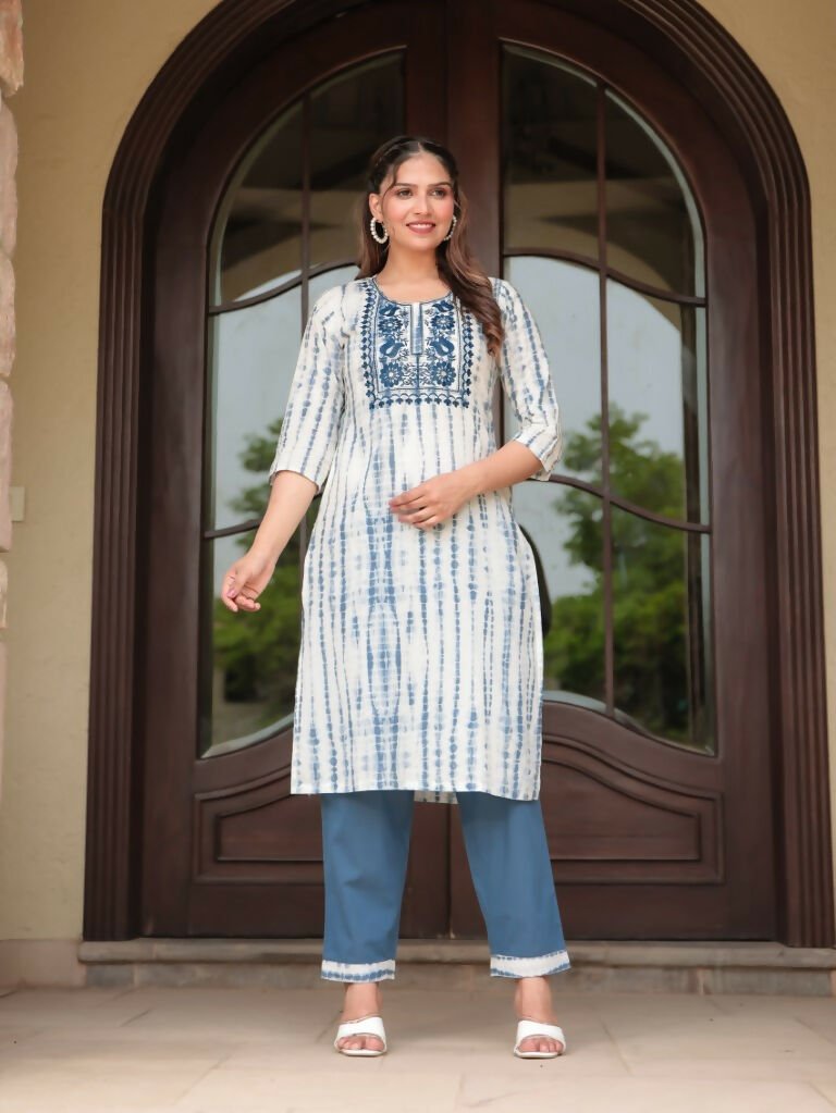 Aramya Straight Soft Cotton Tie-Dye Print Women's Kurta - Blue | Grocsy