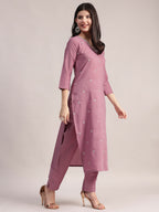 Aavyora Women Lavender Embroidered Chinon Kurta with Straight Pants & Organza Dupatta Set | Grocsy