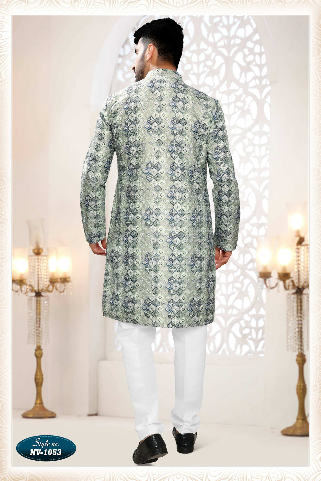 Joban Fashion Men's Green & Blue Straight Silk Thread And Sequence Embroidery All Over Kurta Set | Grocsy