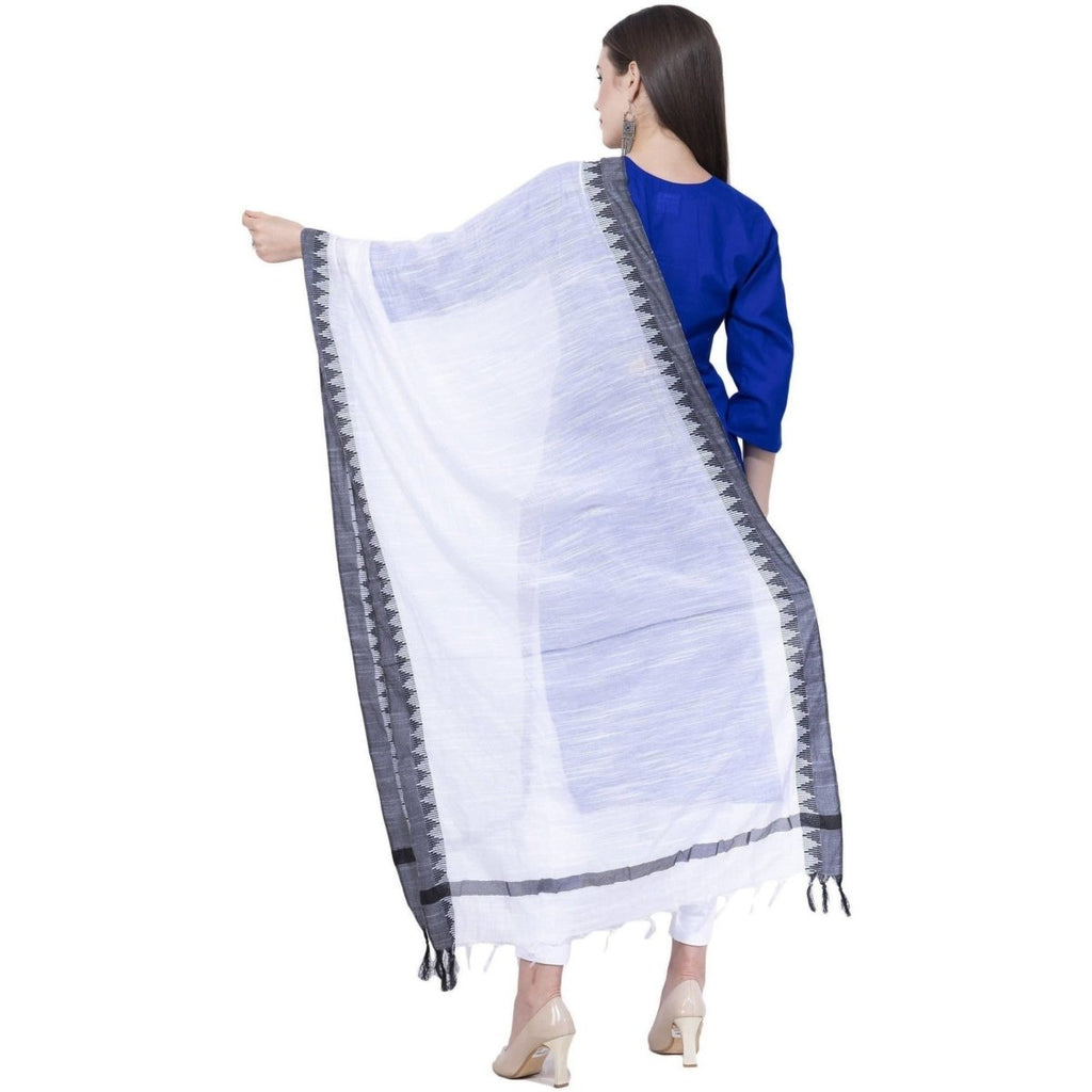 A R Silk White Color Temple Border Cotton Dupattas and Chunnis | Grocsy