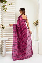 Vastranavya Magenta Digital Printed Linen Ready To Wear Designer Saree with Unstitched Blouse | Grocsy