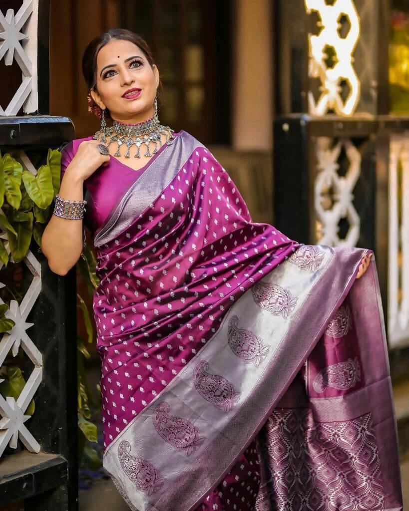 DEIANA'S Beautiful Designer Golden zari Soft Lichi Silk Saree - Wine | Grocsy