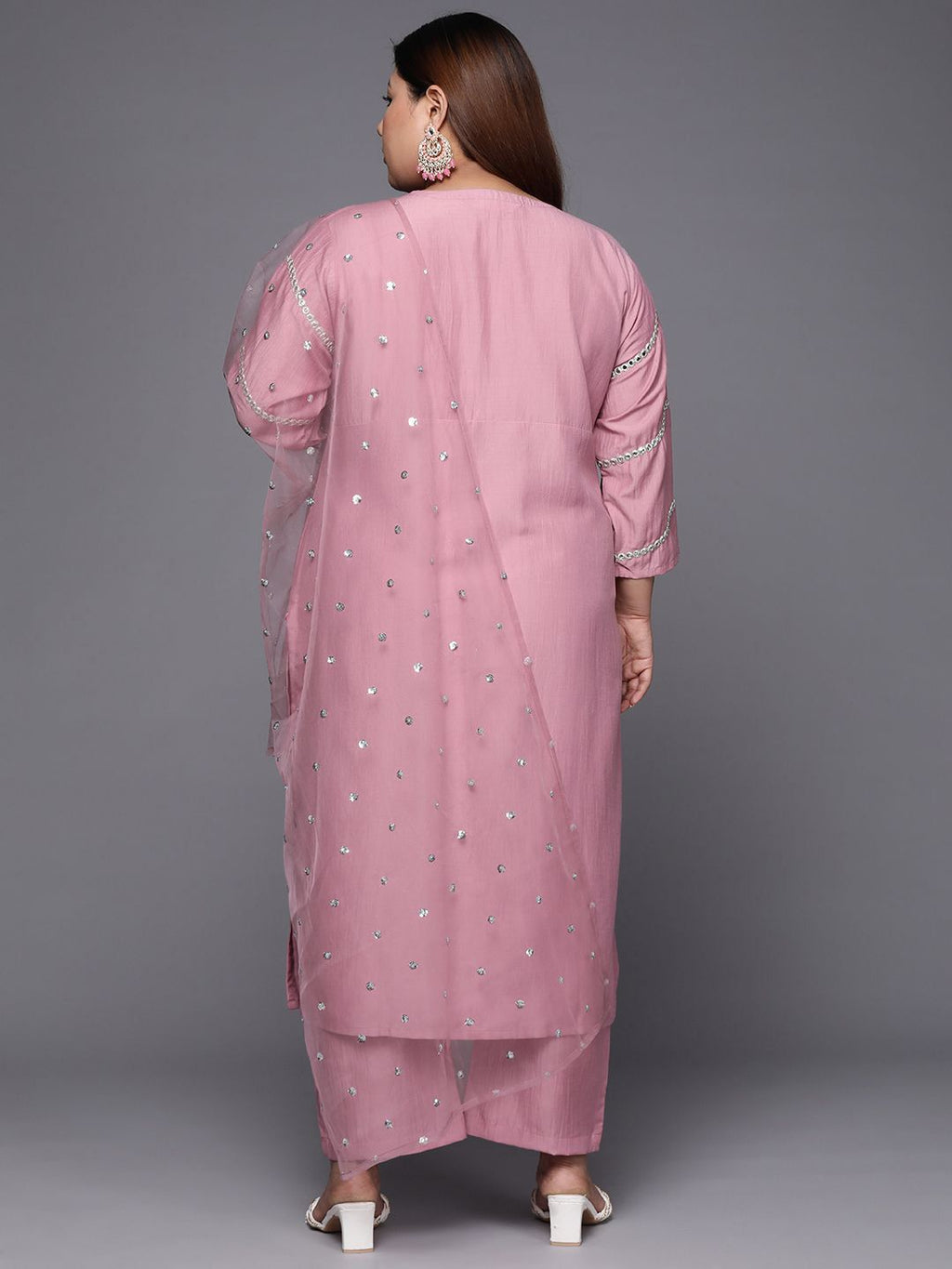 Sztori Plus Size Ethnic Motifs Embroidered Mirror Work Straight Kurta & Trousers & Dupatta | Grocsy