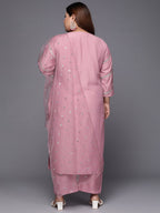 Sztori Plus Size Ethnic Motifs Embroidered Mirror Work Straight Kurta & Trousers & Dupatta | Grocsy