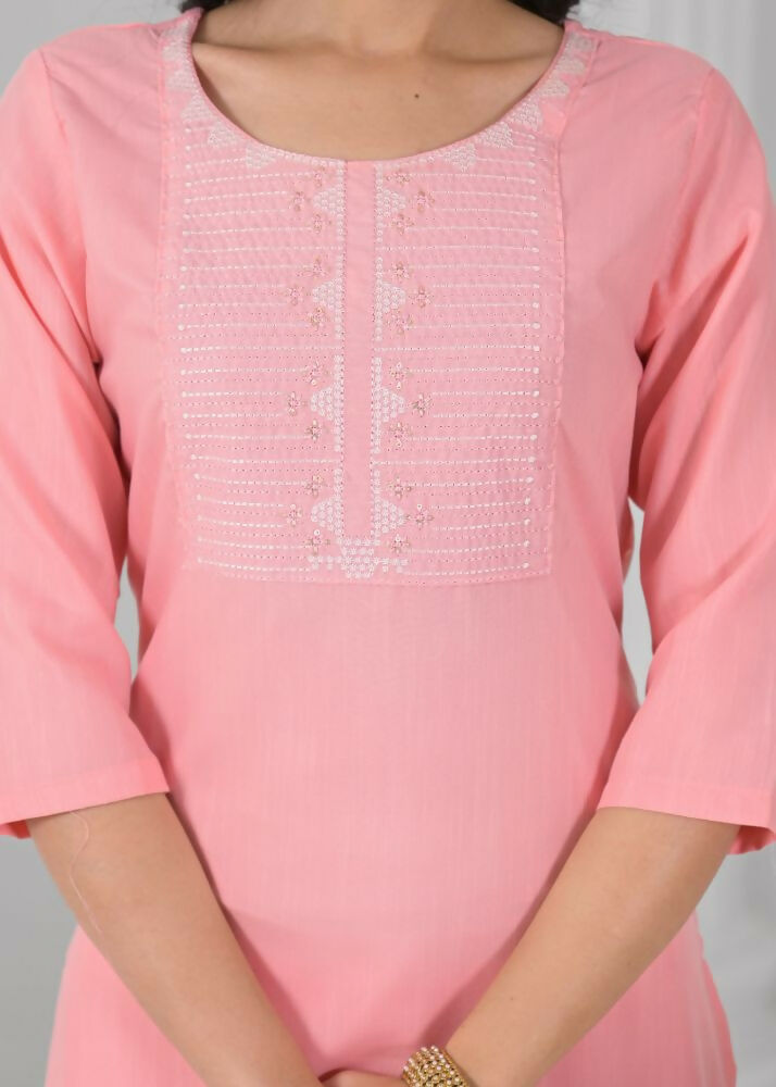 Ethnic Festive Wear Reyon Baby Pink Stitched Suit With Dupatta - Tanisha | Grocsy