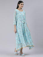 Souchii Blue Floral Chiffon Maxi Dress For Women – Souchii | Grocsy