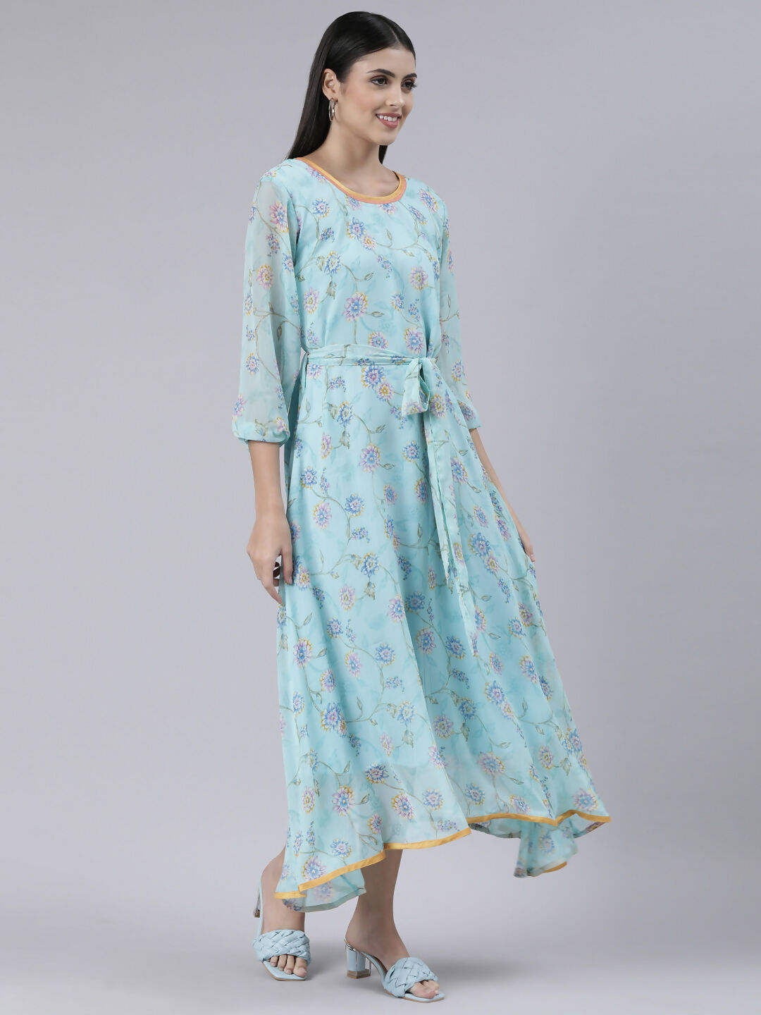 Souchii Blue Floral Chiffon Maxi Dress For Women – Souchii | Grocsy