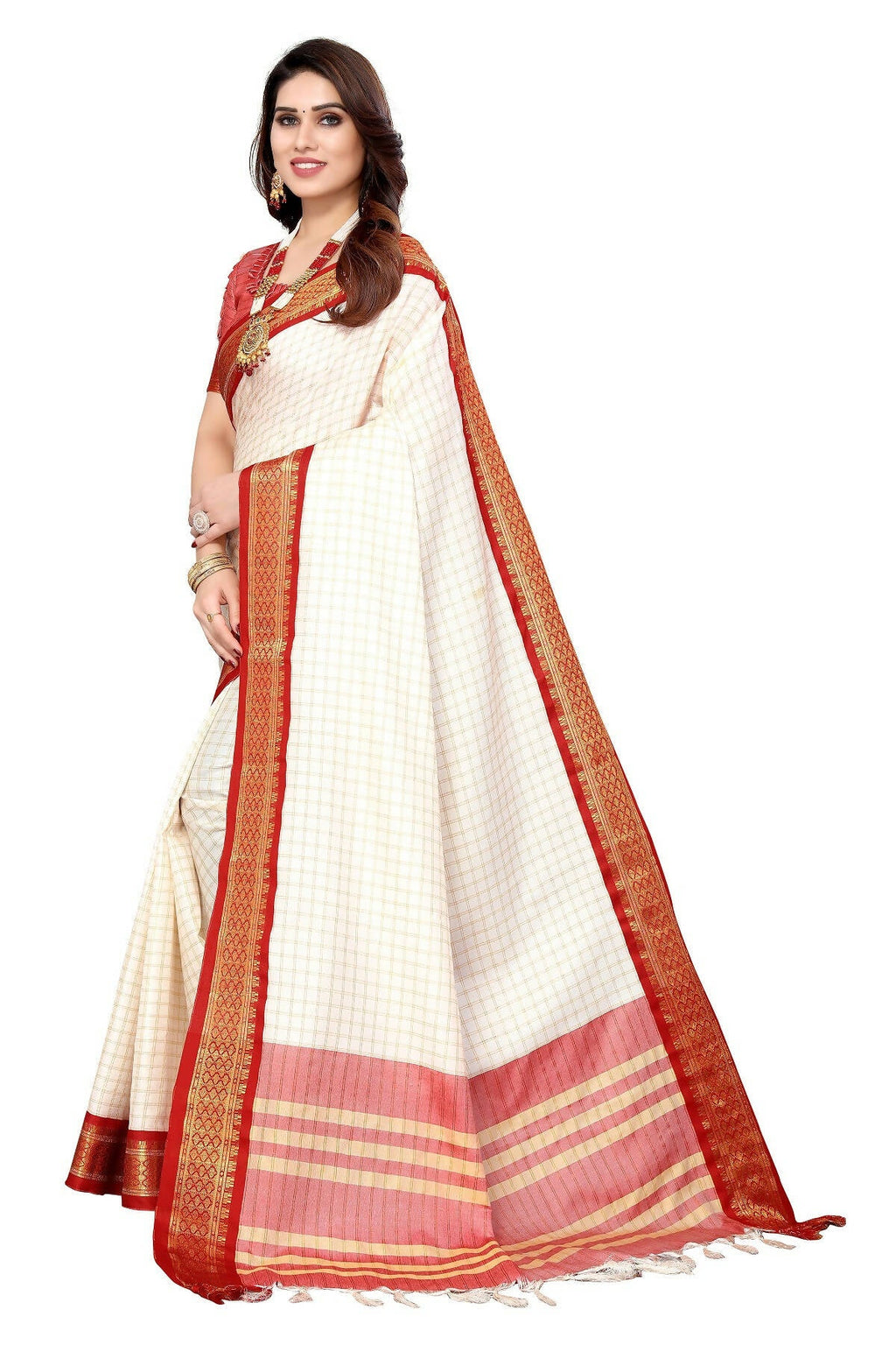 Vamika Weaving White Cotton Silk Saree | Grocsy