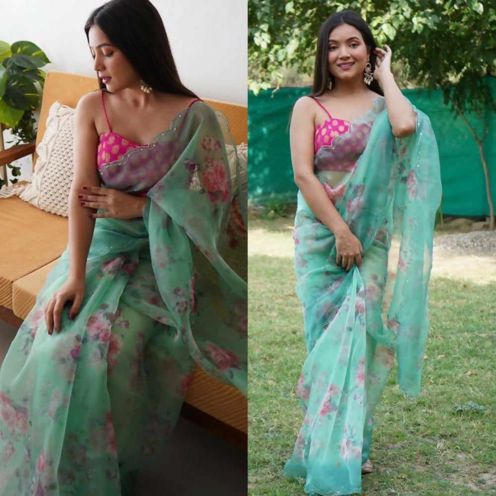 Vamsee Rency Orange Organza Saree | Grocsy