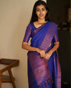 DEIANA'S Beautiful Designer Golden zari Soft Lichi Silk Saree - BLue | Grocsy
