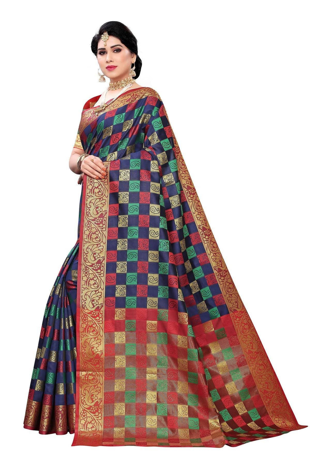 Vamika Banarasi Jaquard Navy Blue Designer Weaving Saree | Grocsy