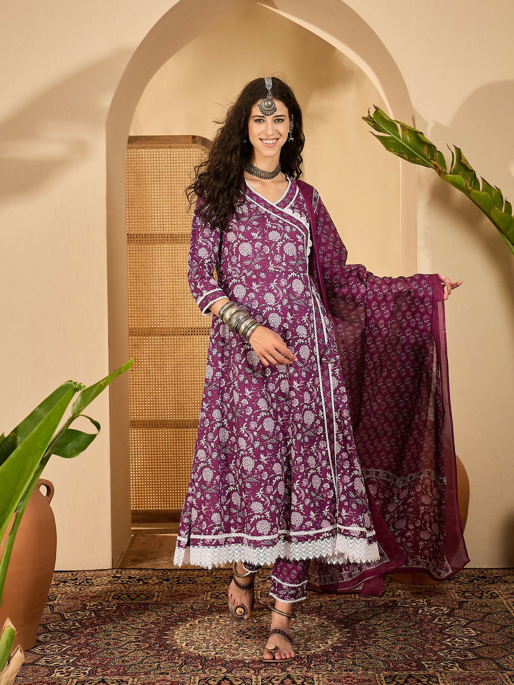 Joban Fashion Printed Purple Pure Cotton Kurta Set | Grocsy