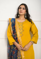 Festive Wear Ethnic YellowViscose Chanderi Stitched Suit With Dupatta - Tanisha | Grocsy