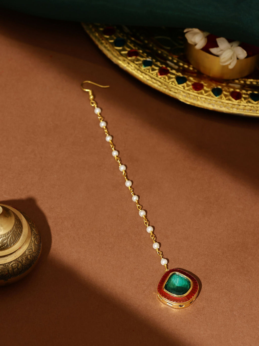 Ruby Raang Green and Red Meenakari Kundan Maang tikka | Grocsy