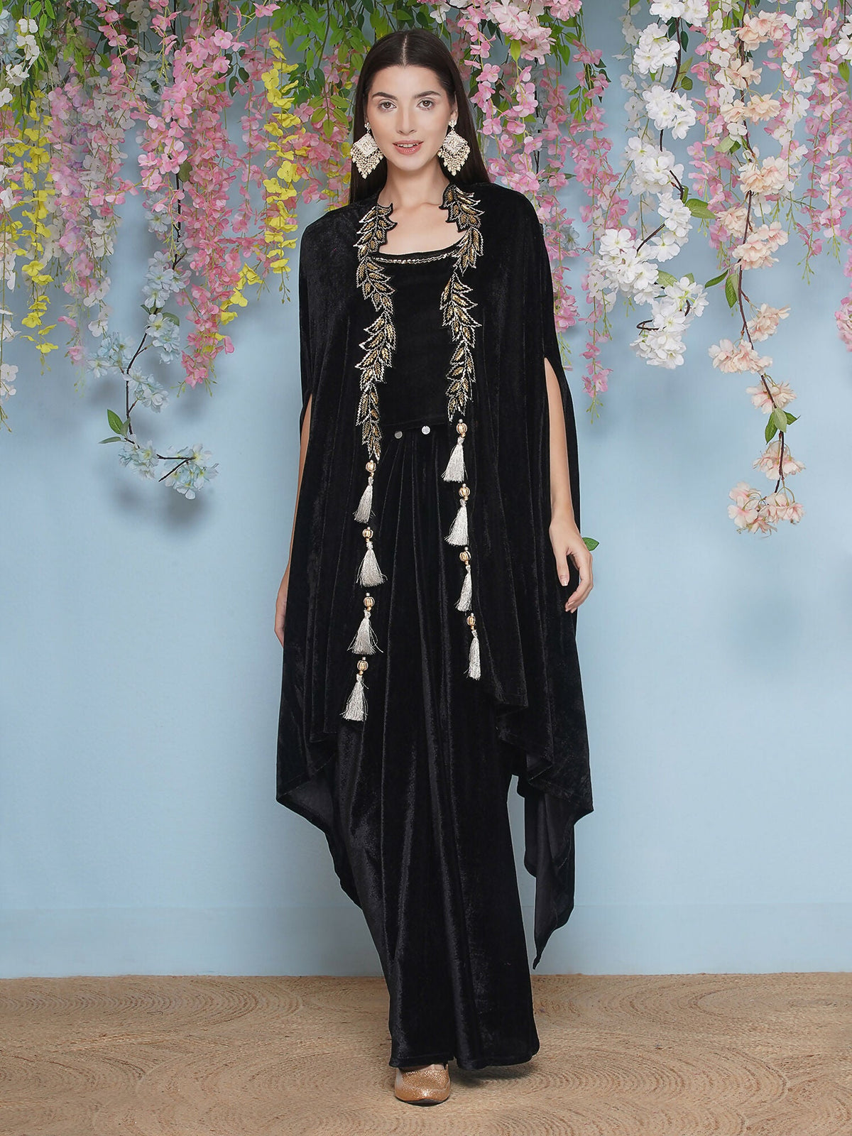 Joban Fashion Black Hand Embellished Cape with Inner and Skirt | Grocsy