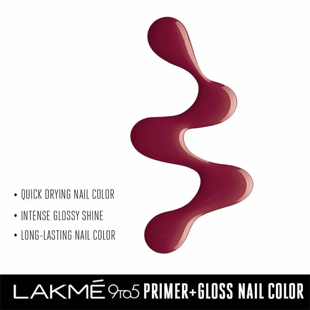 Lakme 9 to 5 Primer + Gloss Nail Colour - Red Alert | Grocsy