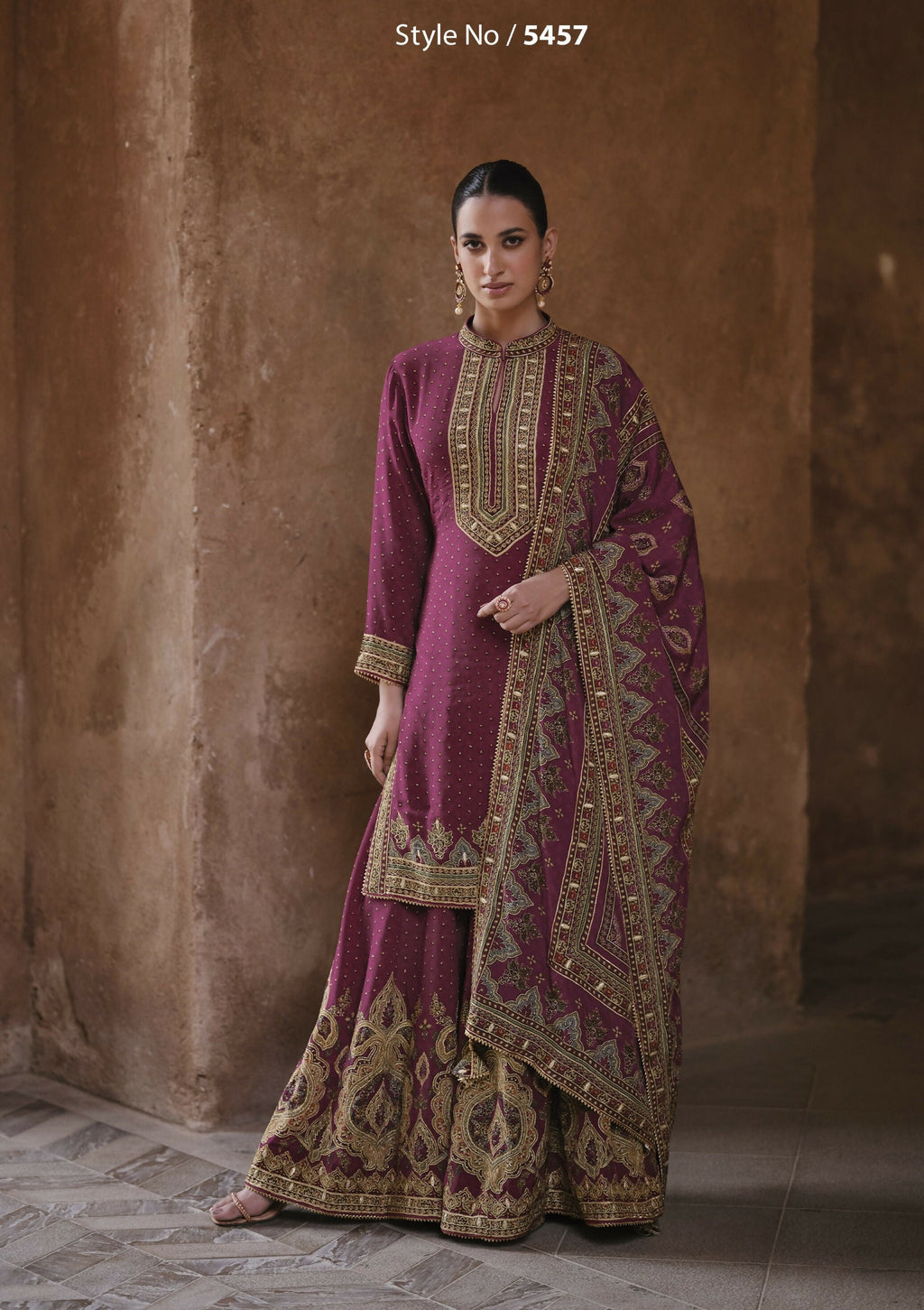 Anaita Purple Silk Readymade Palazzo Suit with Swarovski Work | Grocsy