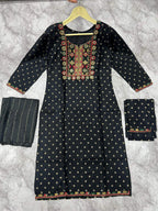 Jyoti Fashion Women's Black 14KG Rayon Foil Print with Embroidery Kurta Set | Grocsy