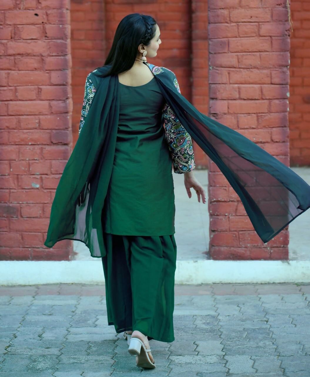 Joban Fashion Green Silk Embroidered Sharara Set | Grocsy