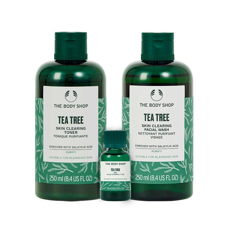 The Body Shop Tea Tree Facial Wash, Toner & Oil Combo | Grocsy