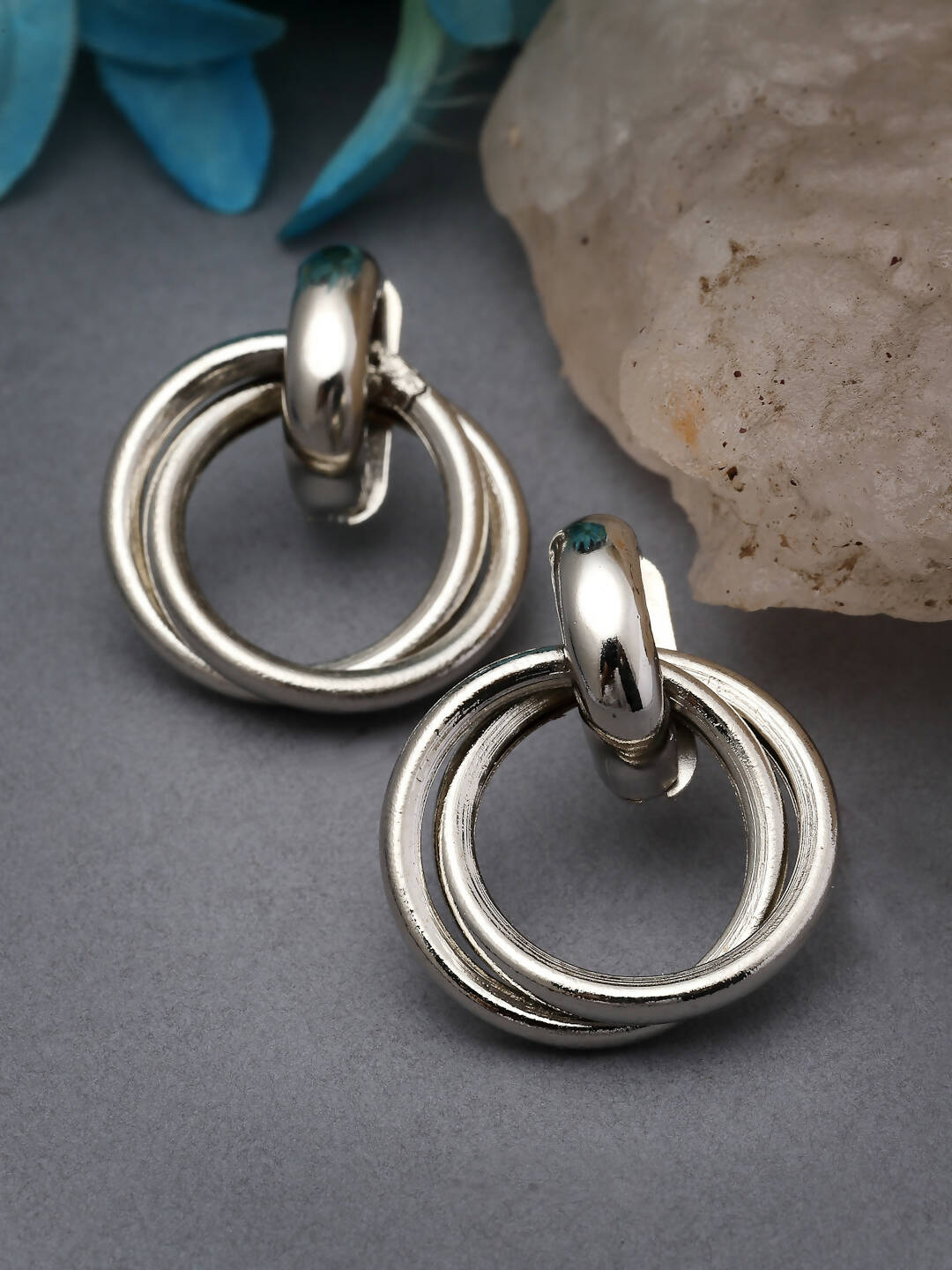 NVR Women's Western Silver Plated Circular Metal Hoop Earrings | Grocsy