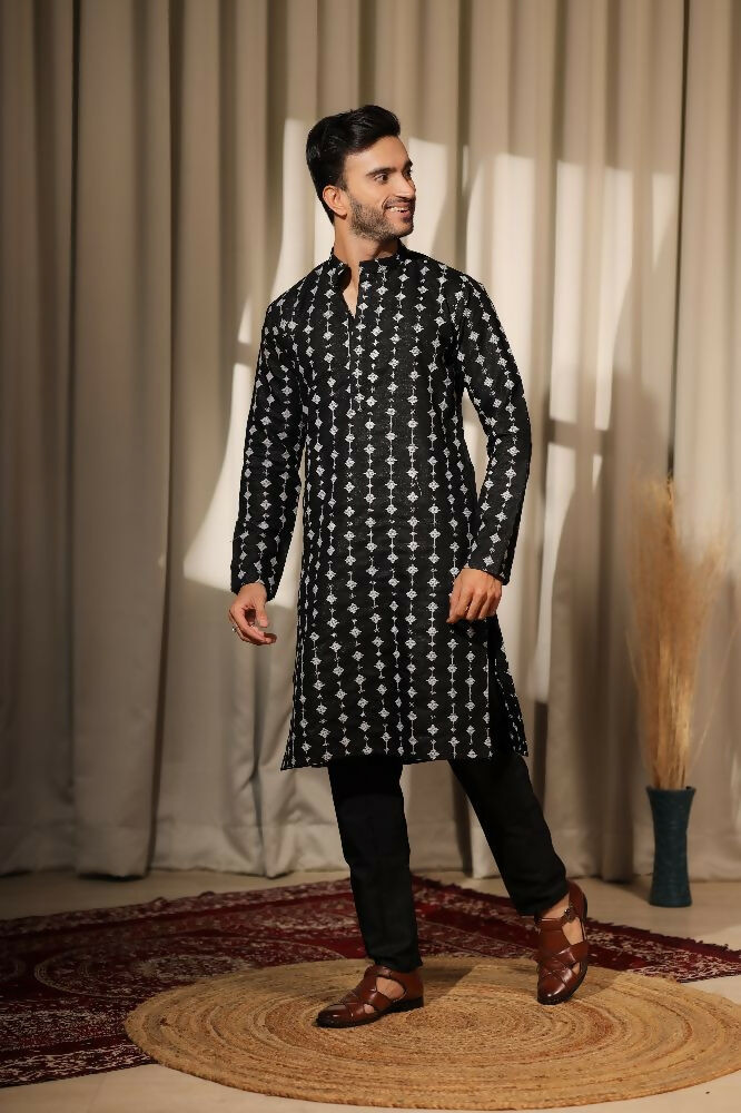 Black Viscose Designer Embroidery Work Kurta Set - Mahotsav | Grocsy
