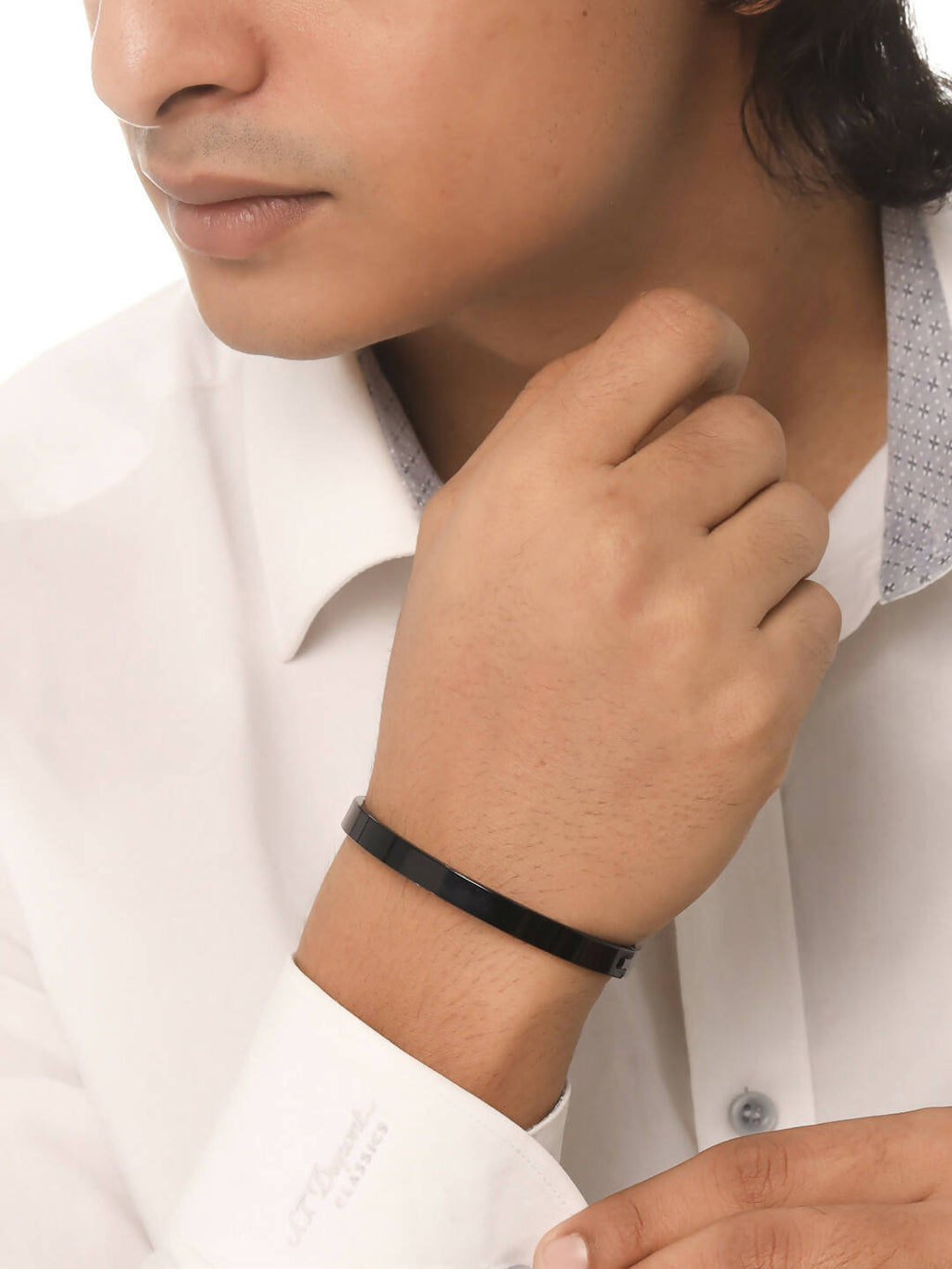 NVR Men's Black Metal Interlock Kada Bracelet | Grocsy