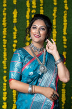 Jyoti Fashion Women's Teal Soft Handloom Silk Zari Woven Saree with Blouse | Grocsy