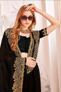PR Fashion Black Fendi Two Tone Silk Heavy Zari & Resham Embroidery Work With Heavy Zircon Work Saree | Grocsy