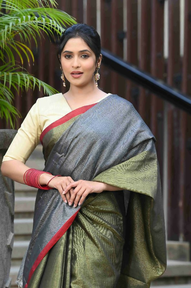 Beatitude Grey Tissue Silk Saree | Grocsy