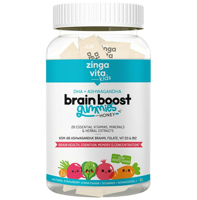 Zingavita DHA Brain Boost Gummies for Kids (2+ yrs) Strawberry Lemon Flavor | Grocsy
