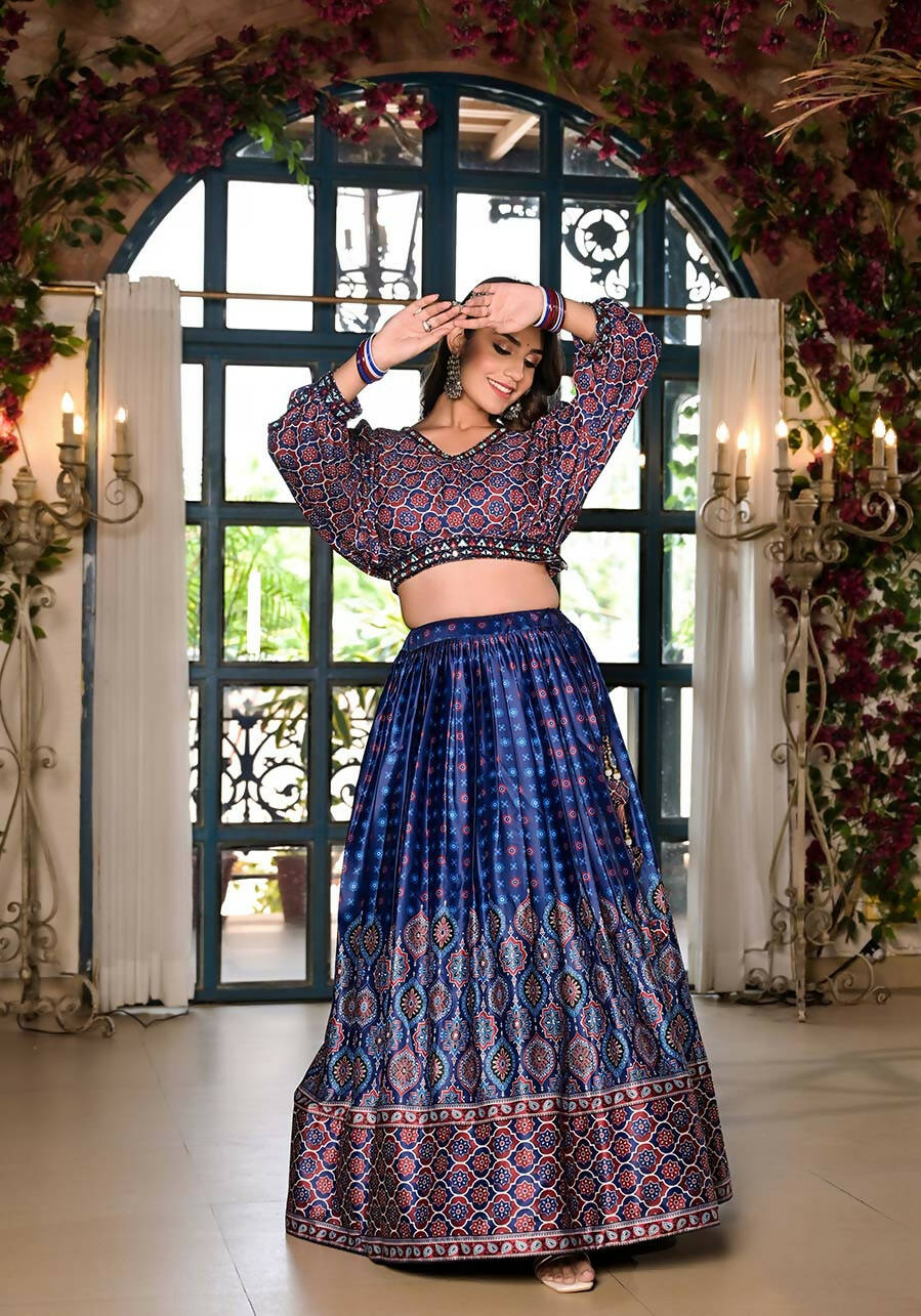 Women's Wedding Traditional Blue Dull Satin Lehenga Choli - Kaushlya | Grocsy